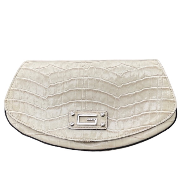 GUESS Mini Handbag Gloss Patent Leather Croc Embossed Pearl Cream Color … - Picture 2 of 5